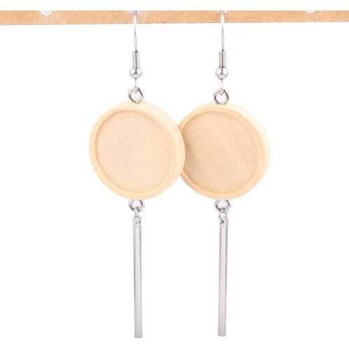 Onwear 10pcs 20mm Wood cabochon earring base setting blanks with trailer charm diy earring making supplies