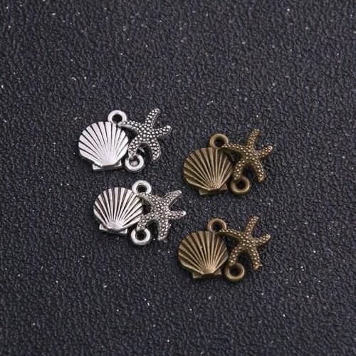 20PCS 14*18mm Tibetan Two Color Conch Starfish Connector Charms Pendants for Jewelry Making DIY Handmade Craft