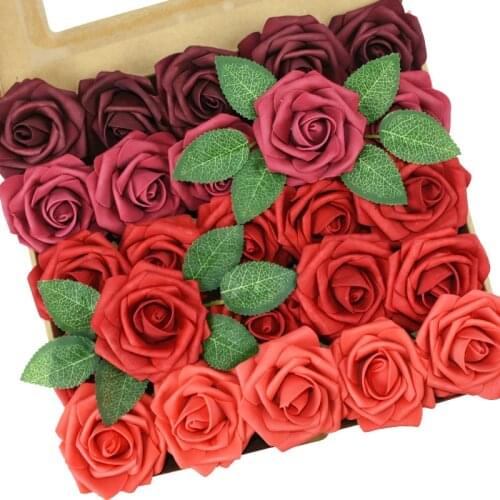 25pcs/box 8cm Artificial Flower Foam Flower Fake Rose Bride Bouquet Home Flower Wedding Decorations Scrapbooking Rose Flower