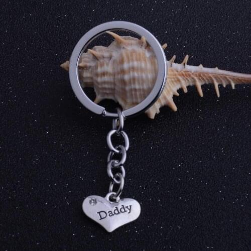 36PC Daddy Keychains Clear Crystal Heart Pendant Charm Keyrings Family Dad Papa Fathers Day Gifts Car Bag Key Rings Key Holder