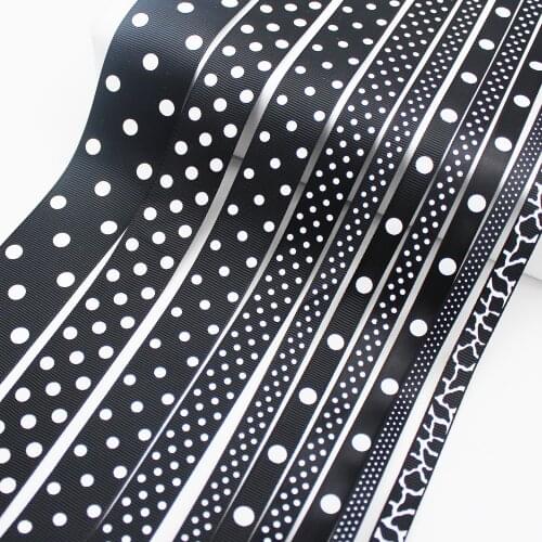 5 Meter/Lot Black Color Polka Dot Grosgrain Ribbon Print Swiss Dot Satin Ribbon For DIY Accessories 6mm 9mm 16mm 22mm 25mm 38mm