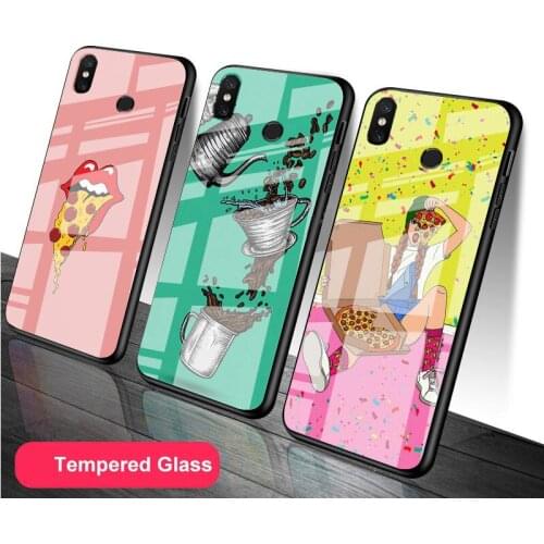 Art pizza coffee Tempered Glass Phone Case For Redmi Note 5 6 7 8 9 Pro Note8T Note9S Redmi8 9 Cover Shell