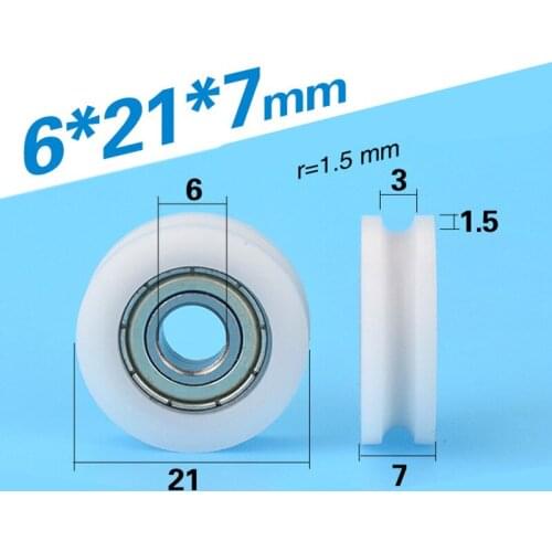 Free Shipping 10PCS outer diameter 21mm U groove window sliding roller 6*21*7 groove bearing wheel