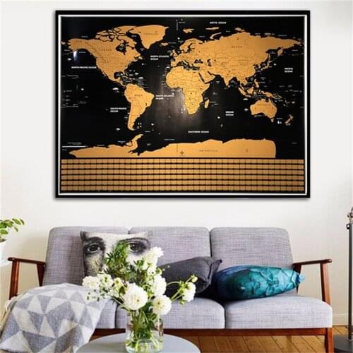 Large World Flag Travel Map Poster Scratching Toy Easy Scratch Gold Foil Painting Wall Hanging Decor Kid Playing Scratch off Toy