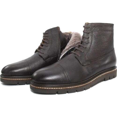 SHENBINs Handmade Brown Boots with Extra Light Soles & Zippers , Warm Woolen Insoles, Genuine Leather, Comfort Style for Winter