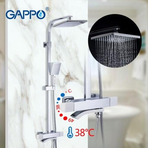 GAPPO Shower System Thermostatic Shower Bathroom Faucet White Chrome Thermostatic Mixer Wall Mounted Rainfall Shower Set