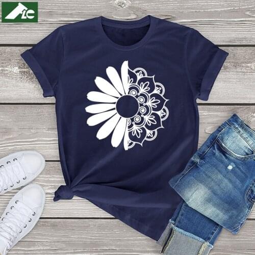 Mandala Floral Flower Retro Graphic T Shirt Women Clothing Summer 100 Cotton Womens Shirt Unisex Mens Short Sleeve Tees Tops 3XL