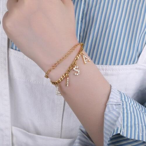 Custom A-Z Initial Letter Bracelets For Women Boho Jewelry Gold Stainless Steel Zircon pendant Chain Friend Gifts