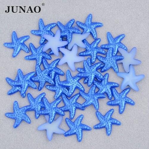 JUNAO 50pc 18mm Sapphire Starfish Rhinestones Applique Flatback Cabochon Gems Stone No Hotfix Strass Sticker for DIY Decoration
