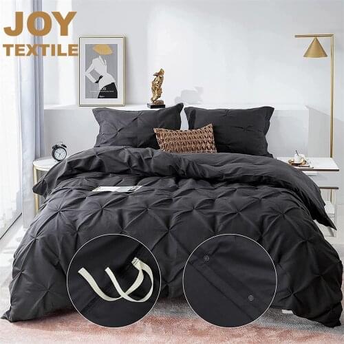 Joy Bedding Set Luxury Pinch Pleat Q Size Soft Duvet Cover Set Button Closure Style, 3 Pieces Brushed Microfiber 2 Pillow Shams