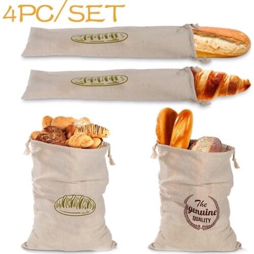 4/2/1PCS Linen Bread Bags Reusable Drawstring Bag for Loaf Homemade Artisan Bread Storage Bag Linen Bread Bags for Baguette