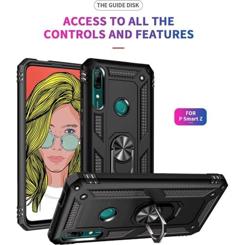 Military Armor Shockproof Case For Huawei P Smart Z Y5 Y6 Y7 Pro Y9 Prime 2019 Magnetic Metal Ring Stand Holder Protective Cover