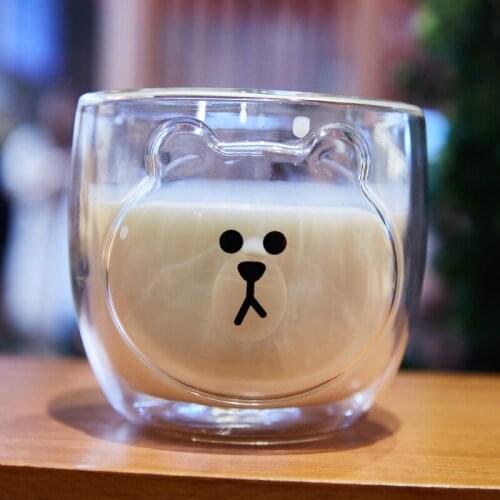 Cute Bear Shaped Double Wall Glass Mugs Resistant Tea Milk Coffee Mug Milk Lemon Juice Cup Drinkware Child Lover Coffee Cups