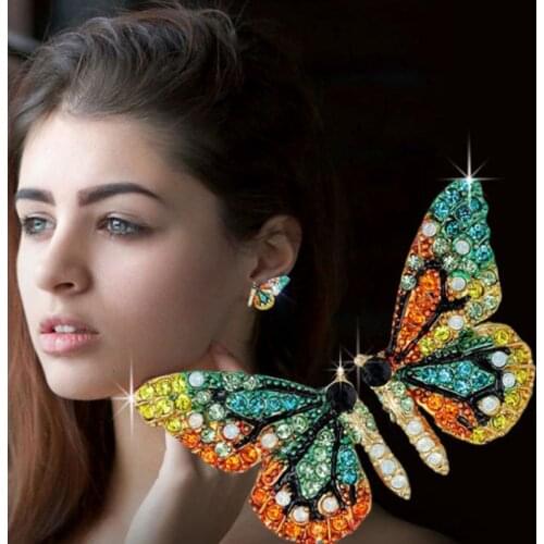 Trendy Butterfly Wings Colorful Crystal Stud Earrings Sweet Jewelry Micro Pave CZ Rhinestone Statement Party Earrings