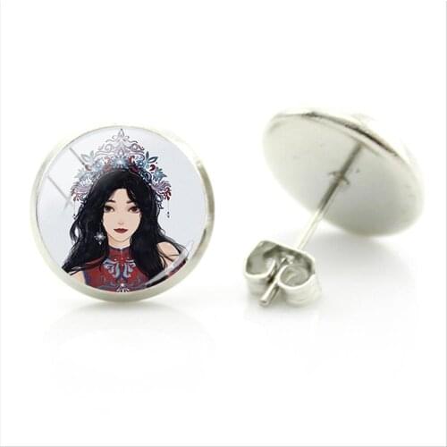 Disney Cartoon Princess Pattern Earrings Fashion Simple Style Earrings Glass Cabochon Creative Design Jewelry For Friends