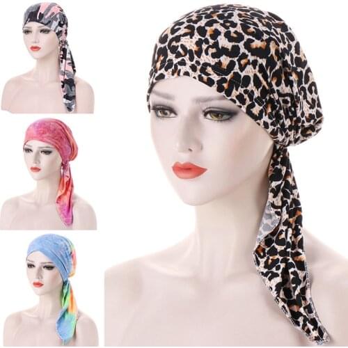 Muslim Turban Hat Curved Floral Two-tail Turban Hat Leopard Print Turban Hat Zebra Pattern Pullover Cap Chemotherapy Cap