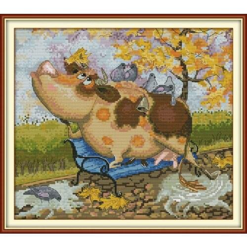 Cow and birds cross stitch kit aida 14ct 11ct count print canvas cross stitches needlework embroidery DIY handmade