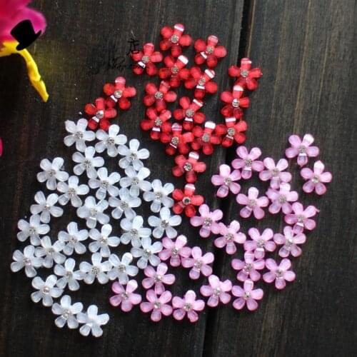 10Pcs Crystal Flower Patches Rhinestone Pink Red White Motif Applique Embroidery Sew on Patches for Clothes Bag