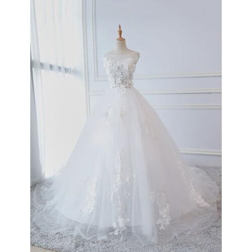 New Princess Wedding Dresses Ball Gowns Lace Flowers 3d Applique Sleeveless Bridal Gowns With Train