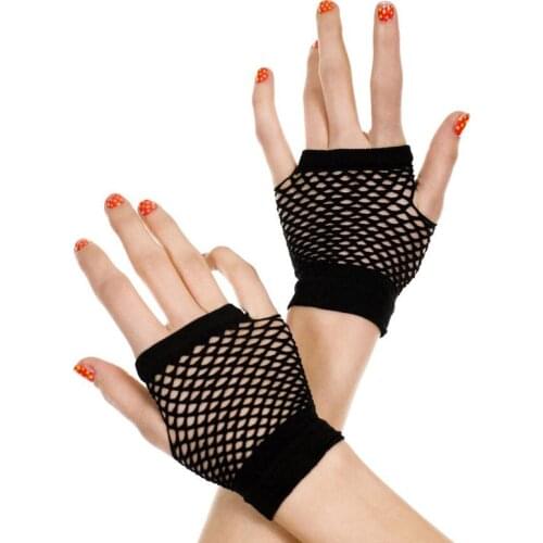 1 Pair Summer Womens Fashion Sexy Elastics Fishnet Female Gloves Lace Fingerless Wrist Length Costume Candy colors Mittens