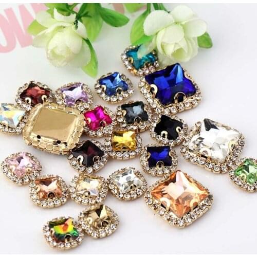 8mm 10mm 12mm 14mm 20pcs/bag Crystal glass sew on stone with claw,Square shape Crystal buckle loose rhinestones