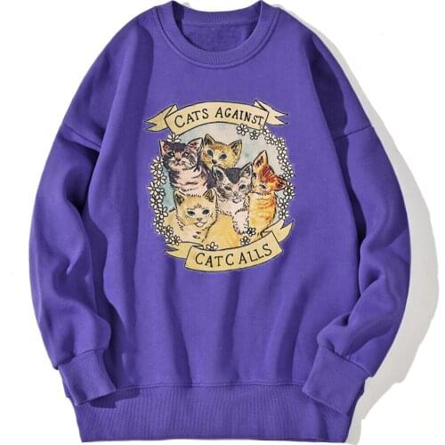 Cats Printing Drop shoulders Sweatshirt For Mens Casual Streetwear Tops Standard Leisure Clothing Autumn Retro Moletom Masculino