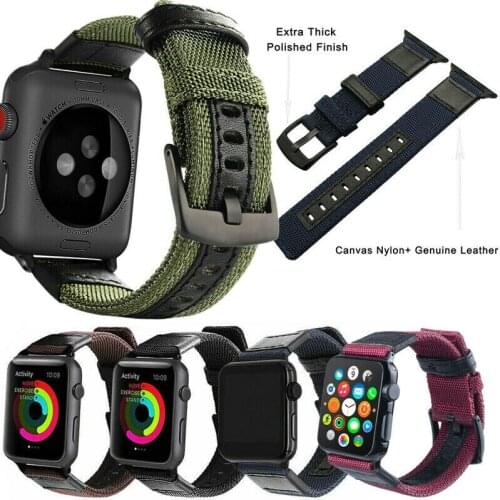 Canvas Nylon Genuine Leather Wristband for IWatch Series 5 4 3 2 1 Sports Bracelet for Apple Watch 38/40/42/44mm Watch Strap