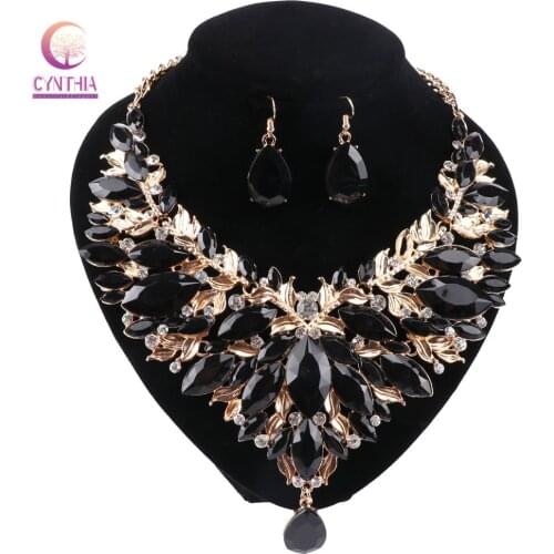 Gorgeous Bridal Jewelry Sets Wedding Necklace Earring For Brides Party Accessories Gold Color Crystal Decoration Women