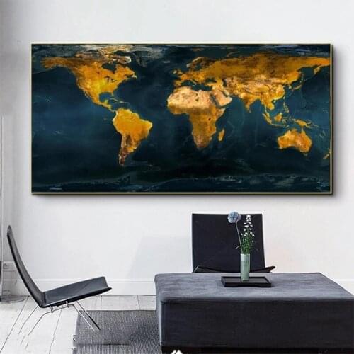 Vintage Gold Globe World Map Modern Abstract Canvas Painting Posters and Prints Wall Art for Living Room Home Decoration Cuadros