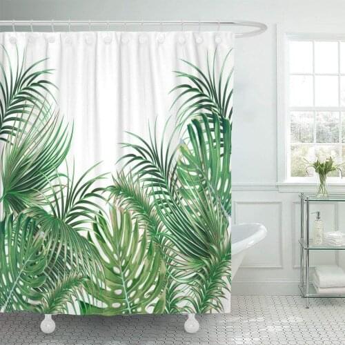 Waterproof Shower Curtains Green Tropical Palm Leaves Monstera Leaf Floral Summer Botanical Natural White Beach Extra Long