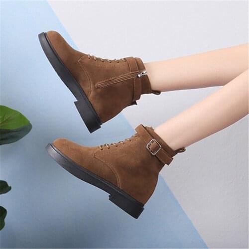 Side Zipper Hidden Wedge Ankle Boots for Women Autumn Winter Motorcycle Boots Casual Fashion Buckle Woman Boots Heels 6CM