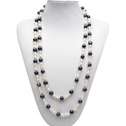 Free shipping 47inch long natural baroque irregular shape black real pearl beaded genuine pearl women sweater necklace jewelry