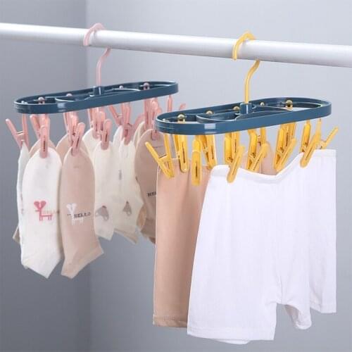 12 Clip Folding Drying Rack Multi-functional Underwear Socks Clip Plastic Rack Clothes Hanger Dryer Towels Cloth Drying Rack