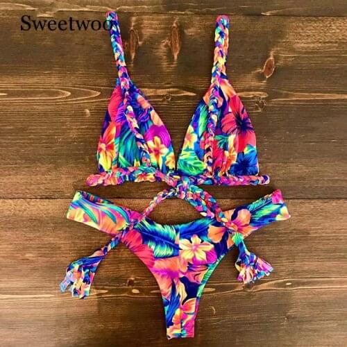 2019 Sexy Bikini Swimwear Women Push Up Swimsuit Bandage Bikini Set Brazilian Summer Beach Bathing Suits Female Biquini Print