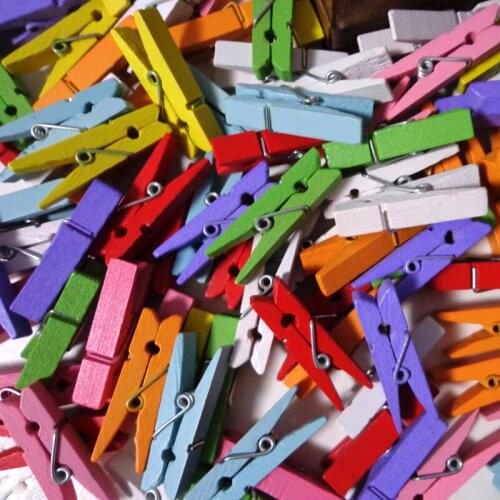 24pcs 3.5x0.7cm Lovely Colorful Wooden Clips Mini Natural Wood Clip Photo Pegs Clothespin Home Craft Decoration Clips Pegs