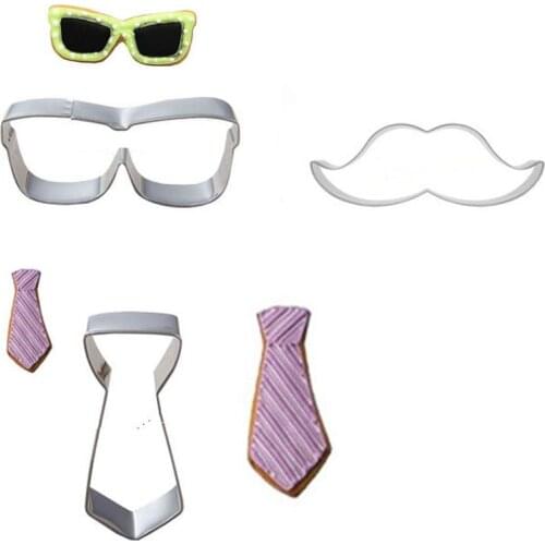 3pcs/set Mustache Tie Sunglasses Frame Metal Cookie Cutters Bakeware Cake Decorating Biscuit Stamp Kitchen Baking Accessories