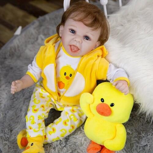 55CM Duck Dress Set Lovely Smile Face Reborn Baby Doll Lifelike Newborn Baby Doll Rooted Hair High Quality