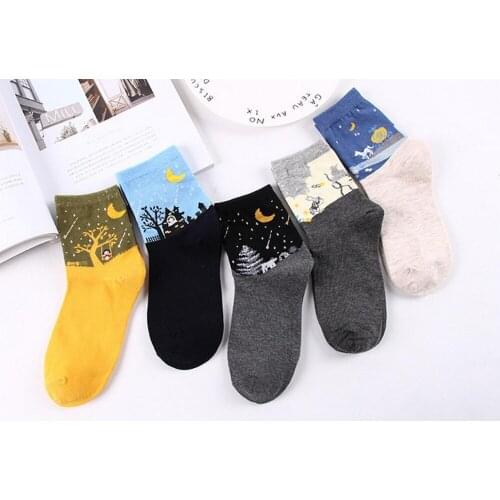 60pairs/lot Oil Painting Abstract Style night sky sock/moon&Pumpkin Cart sock
