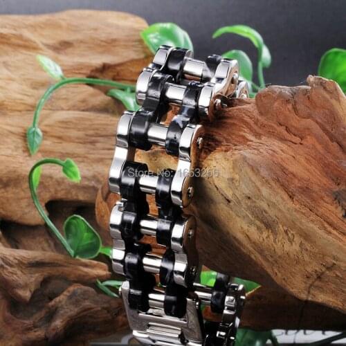 Black with 316L Stainless Steel Mens Huge 24mm Motorcycle Biker Chain Bracelet Heavy 131g weight 9.25'' Holiday Gifts