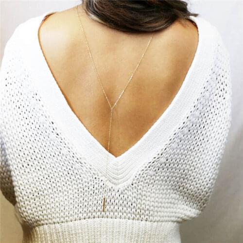 DoreenBeads Women Sexy Back Wedding Necklace Summer Body Beach Jewelry Dress Accessories Gold Color Rectangle 69cm long, 1PC