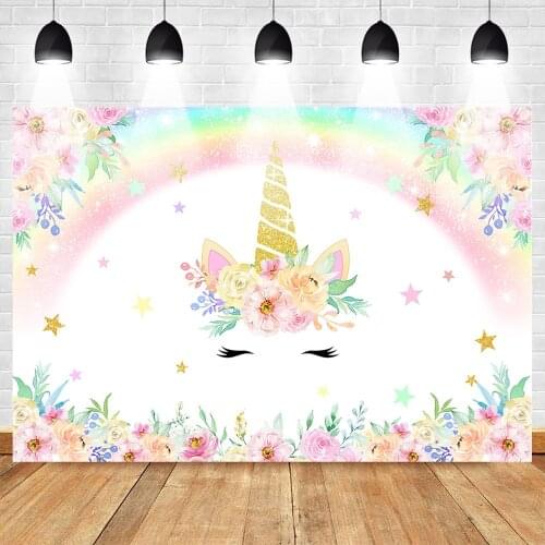Unicorn Backdrop for Photography Rainbow Birthday Party Photo Background Newborn Baby Flower Backdrops Studio Supplies Props