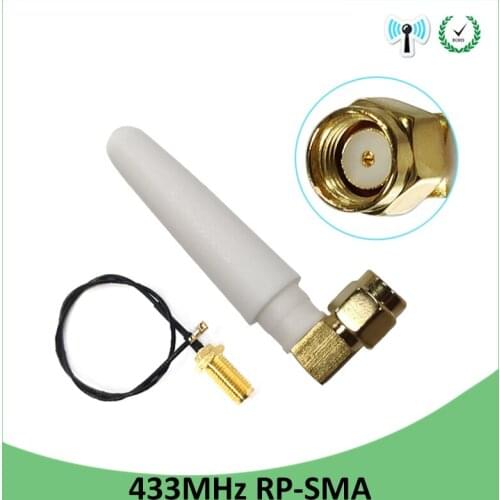 10pcs 433Mhz Antenna 2dbi GSM 433 mhz RP-SMA Connector Rubber Lorawan antenna+ IPX to SMA Male Extension Cord Pigtail Cable
