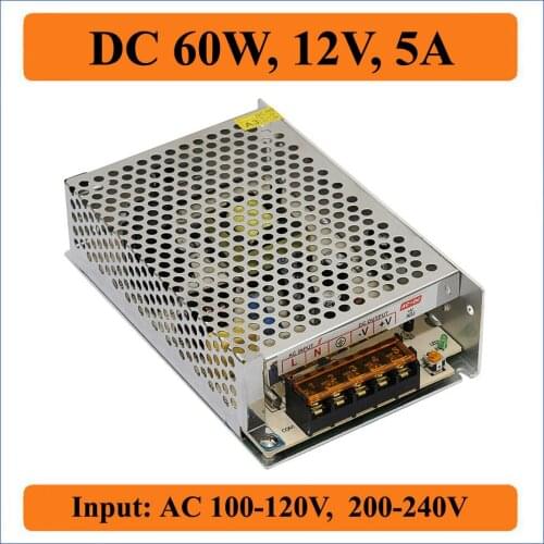 60W 12V 5A Single Output Switching power supply AC 220V/110V input Transformer to DC 12V 5A output for LEDs Strip Light Display