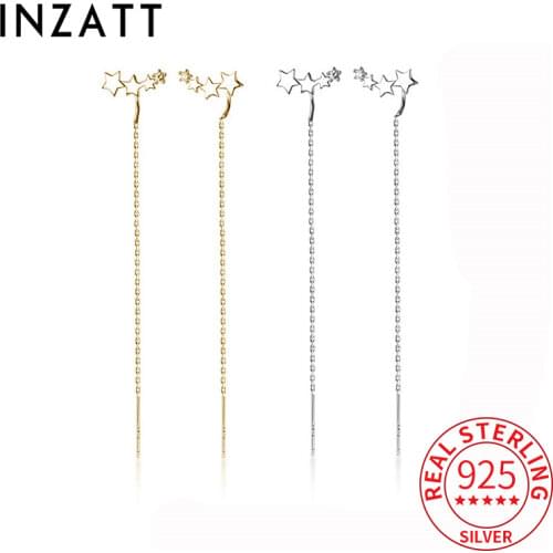 INZATT Real 925 Sterling Silver Star Zircon Tassel Dangle Drop Earrings For Fashion Women OL Fine Jewelry MInimalist Accessories