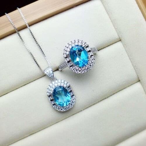 KJJEAXCMY boutique jewelry 925 Silver-inlaid Natural Topaz Gemstone Deluxe Ring Necklace Suspension Set Support Detection zxcd