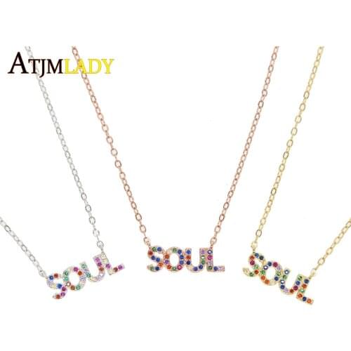 2019 Fashion Tiny Dainty Initial Necklace wholesale Letter SOUL rainbow colorful cz paved Jewelry for women girlfriend gift