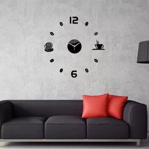 Creative Mute Digital 3D Wall Clocks Acrylic mirrors wall stickers Kitchen coffee time big clock DIY Home Living Room Decoration