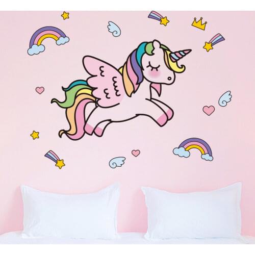 [SHIJUEHEZI] Creative Animal Wall Stickers PVC Material DIY Cartoon Unicorn Mural Decals for Kids Rooms Baby Bedroom Decoration