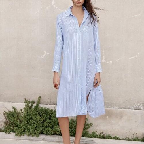 Hot sale ladies striped print dress long sleeve lapel dress office professional women dress