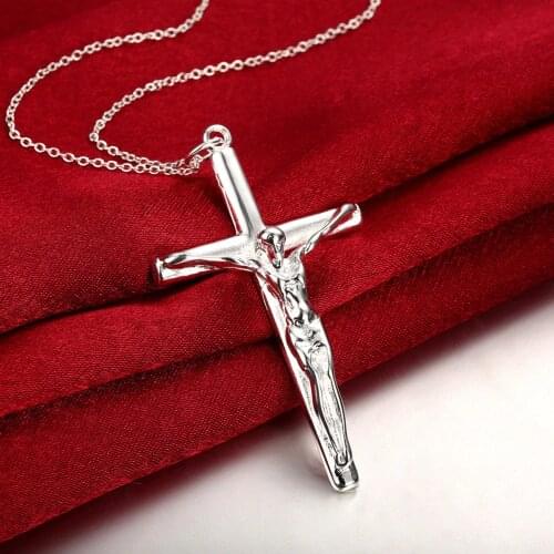 Fashion Jewelry Wholesale N925 Silver color Necklace, Mens Cross Pendant, Geometric Modeling Necklace, P079